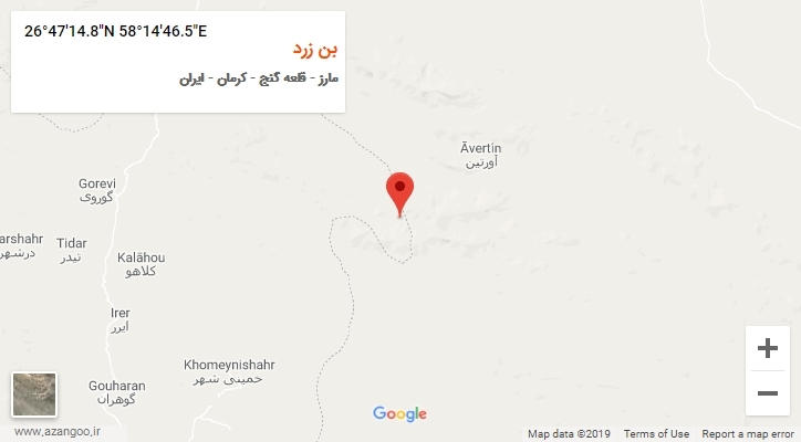 روستای بن زرد بر روی نقشه
