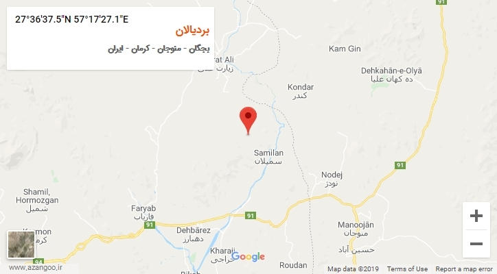 روستای بردیالان بر روی نقشه