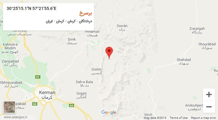 روستای برسرخ بر روی نقشه
