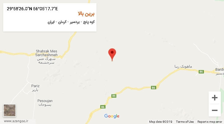 روستای برین بالا بر روی نقشه