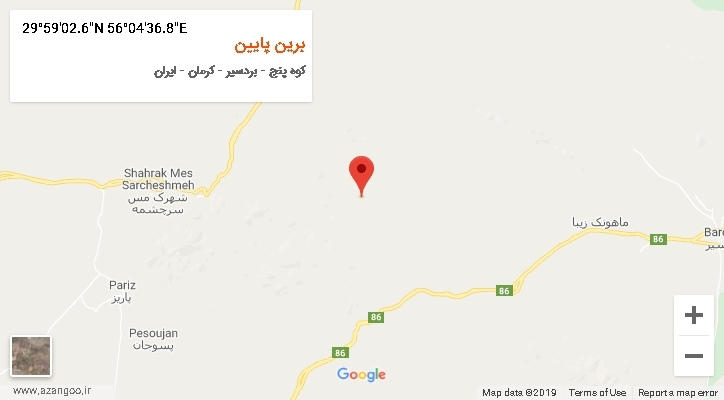 روستای برین پایین بر روی نقشه