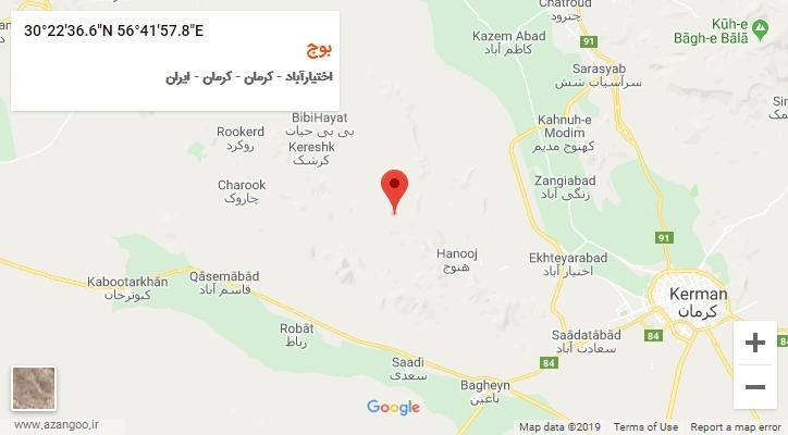روستای بوج بر روی نقشه
