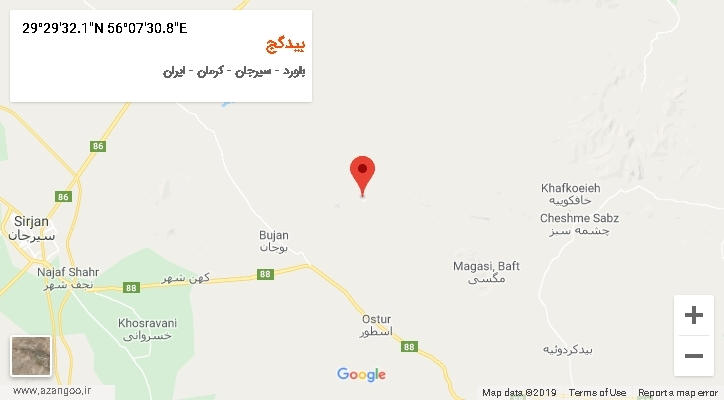 روستای بیدگج بر روی نقشه