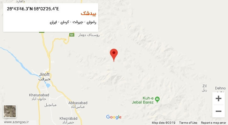 روستای بیدشک بر روی نقشه