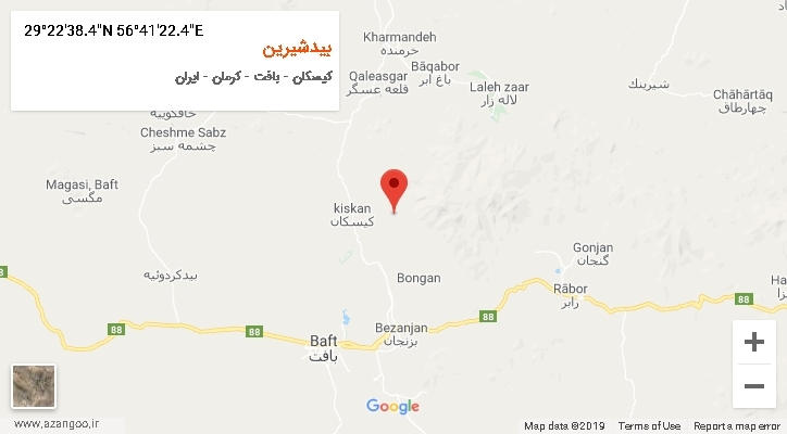 روستای بیدشیرین بر روی نقشه