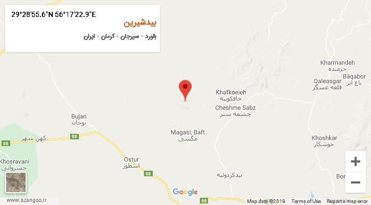 روستای بیدشیرین بر روی نقشه