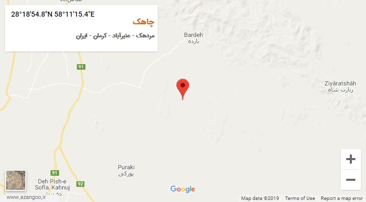 روستای چاهک بر روی نقشه