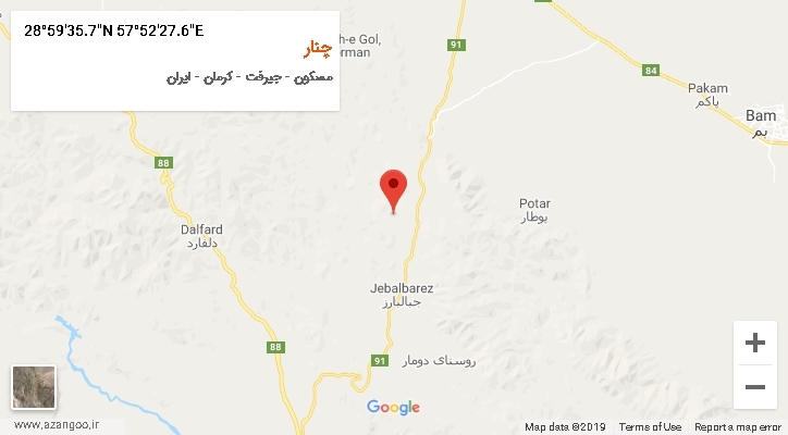 روستای چنار بر روی نقشه