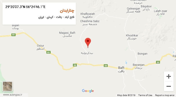 روستای چنارابدان بر روی نقشه