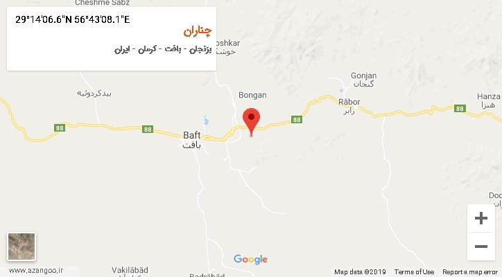 روستای چناران بر روی نقشه