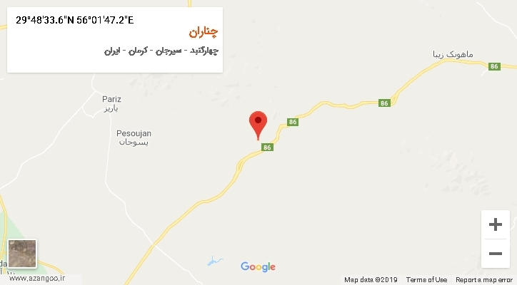 روستای چناران بر روی نقشه