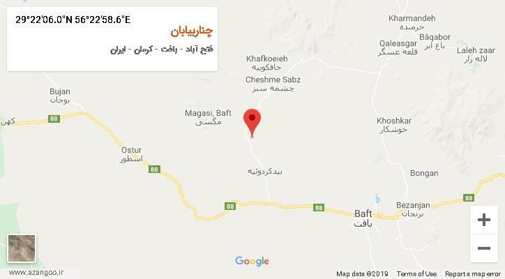 روستای چناربیابان بر روی نقشه