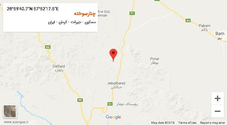 روستای چنارسوخته بر روی نقشه