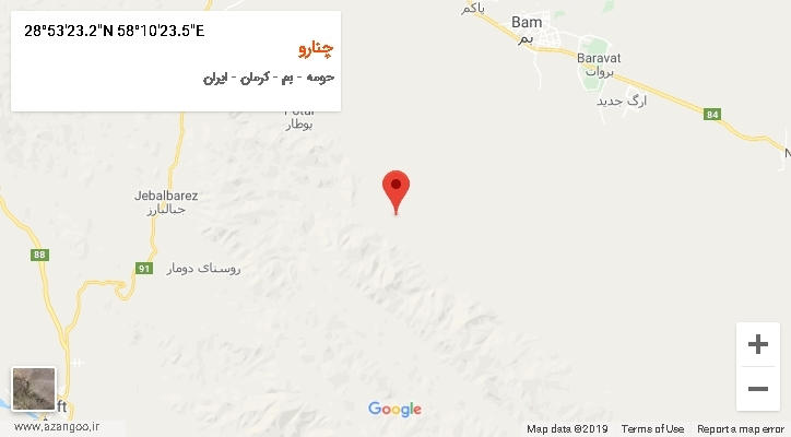 روستای چنارو بر روی نقشه