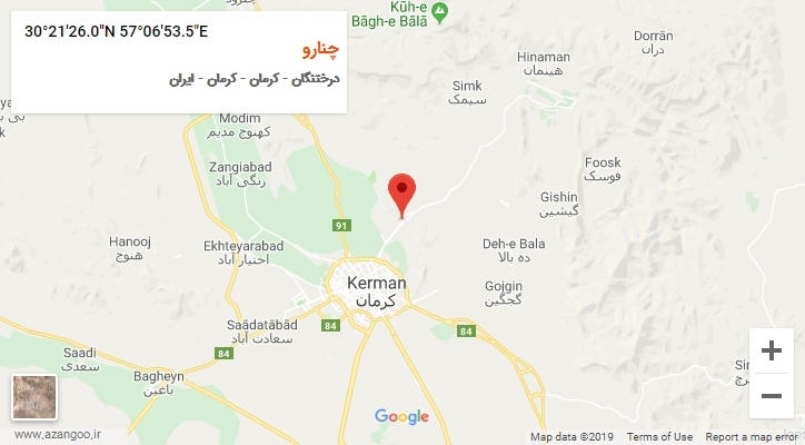 روستای چنارو بر روی نقشه