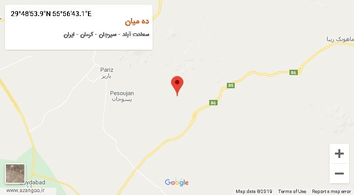 روستای ده میان بر روی نقشه