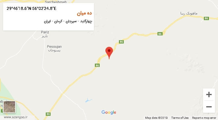 روستای ده میان بر روی نقشه