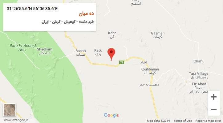 روستای ده میان بر روی نقشه