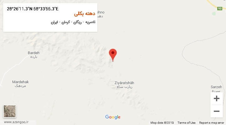 روستای دهنه بکلی بر روی نقشه