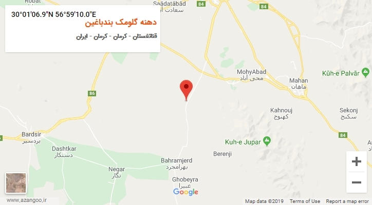 روستای دهنه گلومک بندباغین بر روی نقشه
