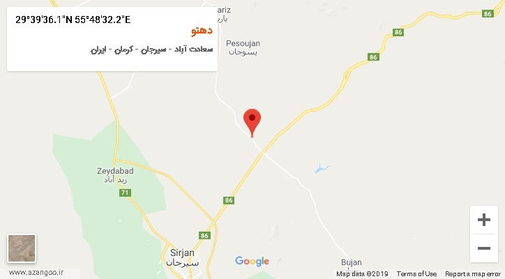 روستای دهنو بر روی نقشه