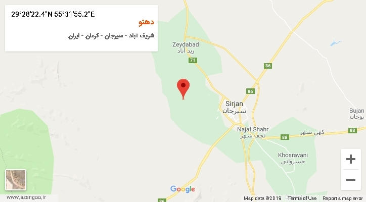 روستای دهنو بر روی نقشه