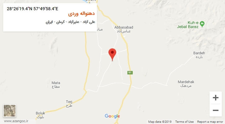 روستای دهنواله وردی بر روی نقشه