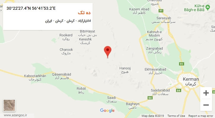 روستای ده تک بر روی نقشه