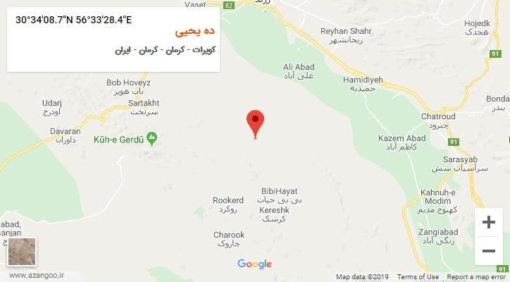 روستای ده یحیی بر روی نقشه