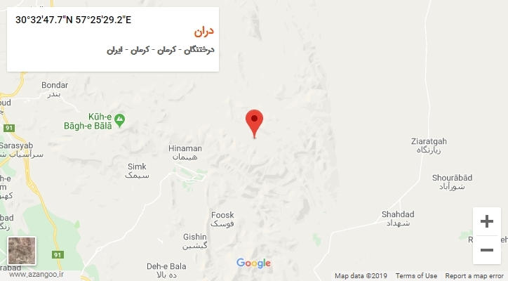 روستای دران بر روی نقشه