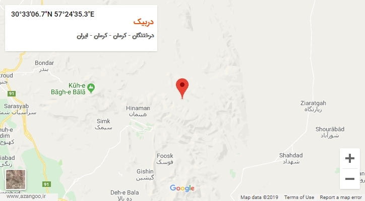 روستای دربیک بر روی نقشه