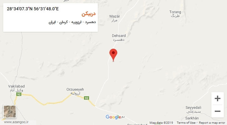 روستای دربیکن بر روی نقشه