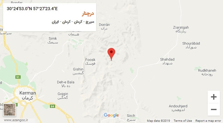 روستای درچنار بر روی نقشه