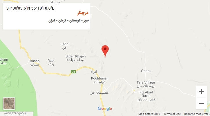 روستای درچنار بر روی نقشه