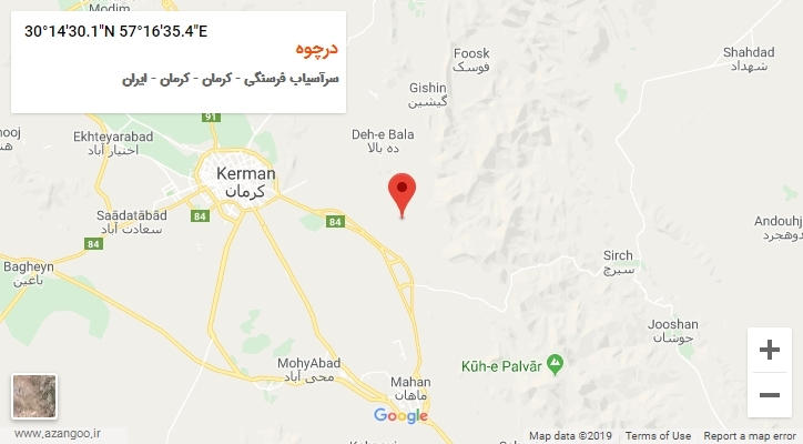 روستای درچوه بر روی نقشه