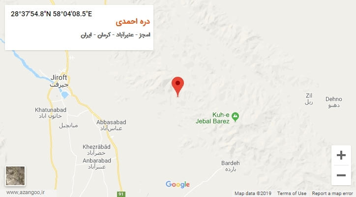 روستای دره احمدی بر روی نقشه