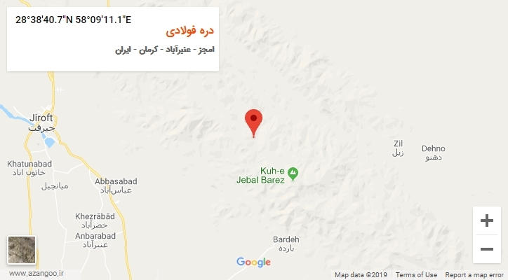 روستای دره فولادی بر روی نقشه