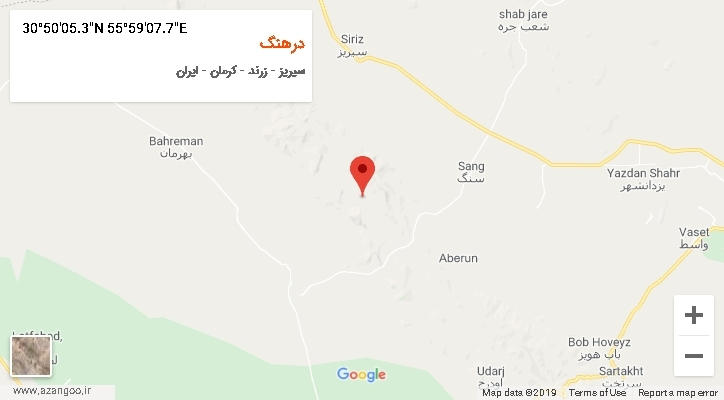 روستای درهنگ بر روی نقشه