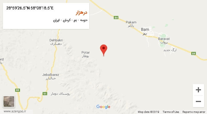 روستای درهزار بر روی نقشه
