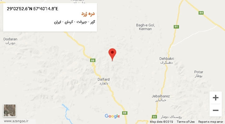 روستای دره زرد بر روی نقشه