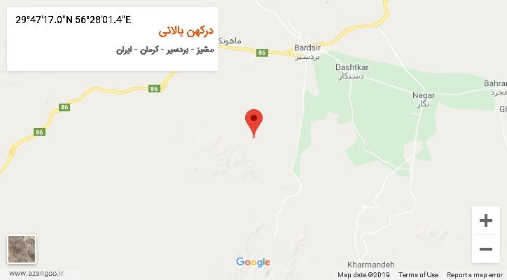 روستای درکهن بالانی بر روی نقشه