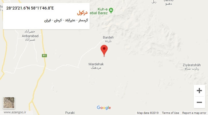 روستای درکول بر روی نقشه