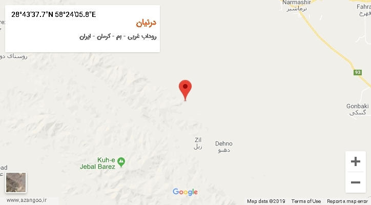 روستای درنیان بر روی نقشه