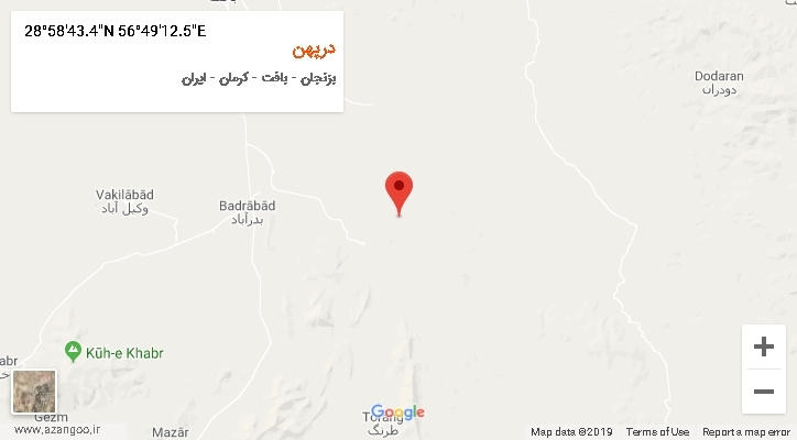 روستای درپهن بر روی نقشه