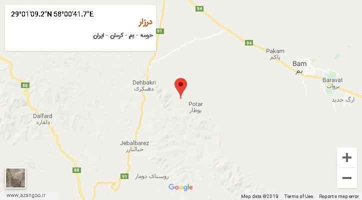 روستای درزار بر روی نقشه
