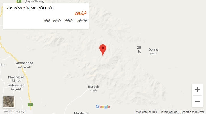 روستای درزرون بر روی نقشه