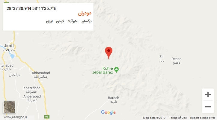 روستای دودران بر روی نقشه