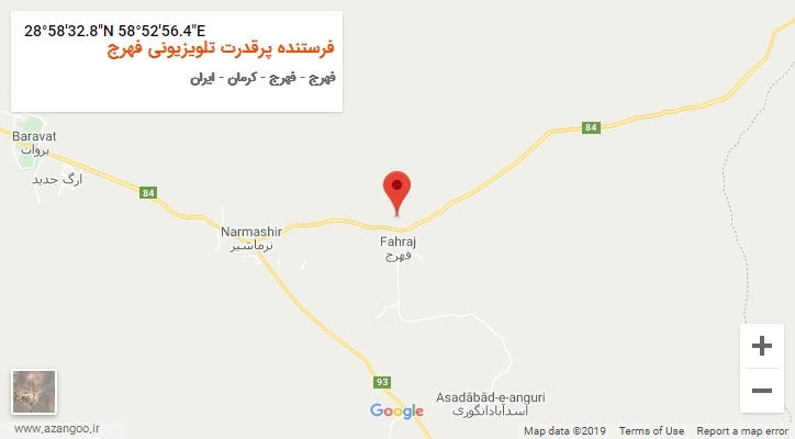 روستای فرستنده پرقدرت تلویزیونی فهرج بر روی نقشه