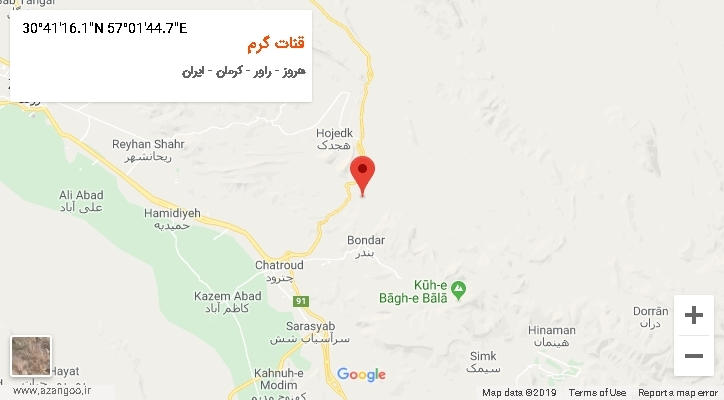 روستای قنات گرم بر روی نقشه