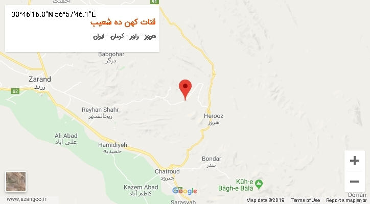 روستای قنات کهن ده شعیب بر روی نقشه